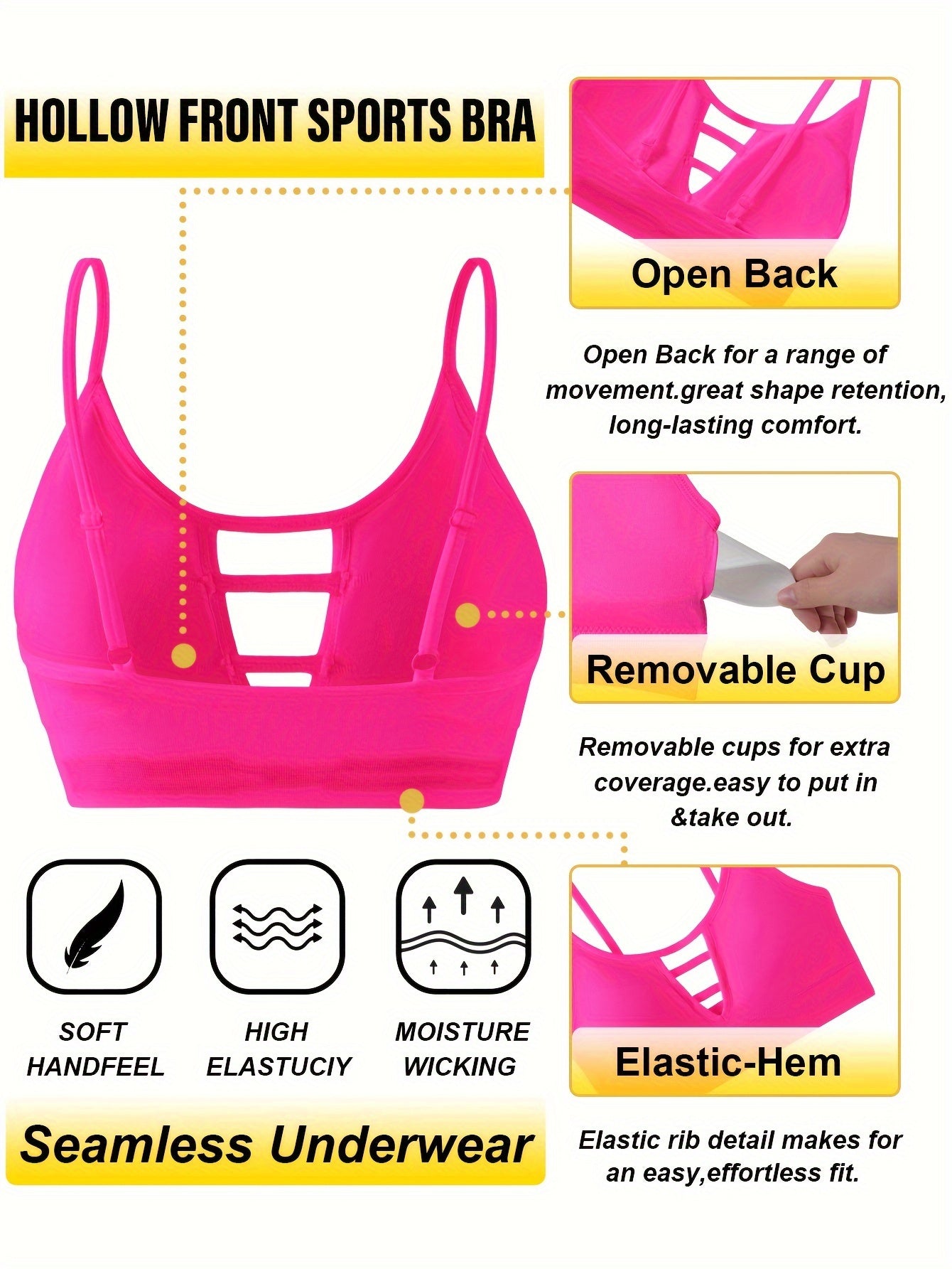 High-Support Seamless Sports Bra with Cut-Out Design