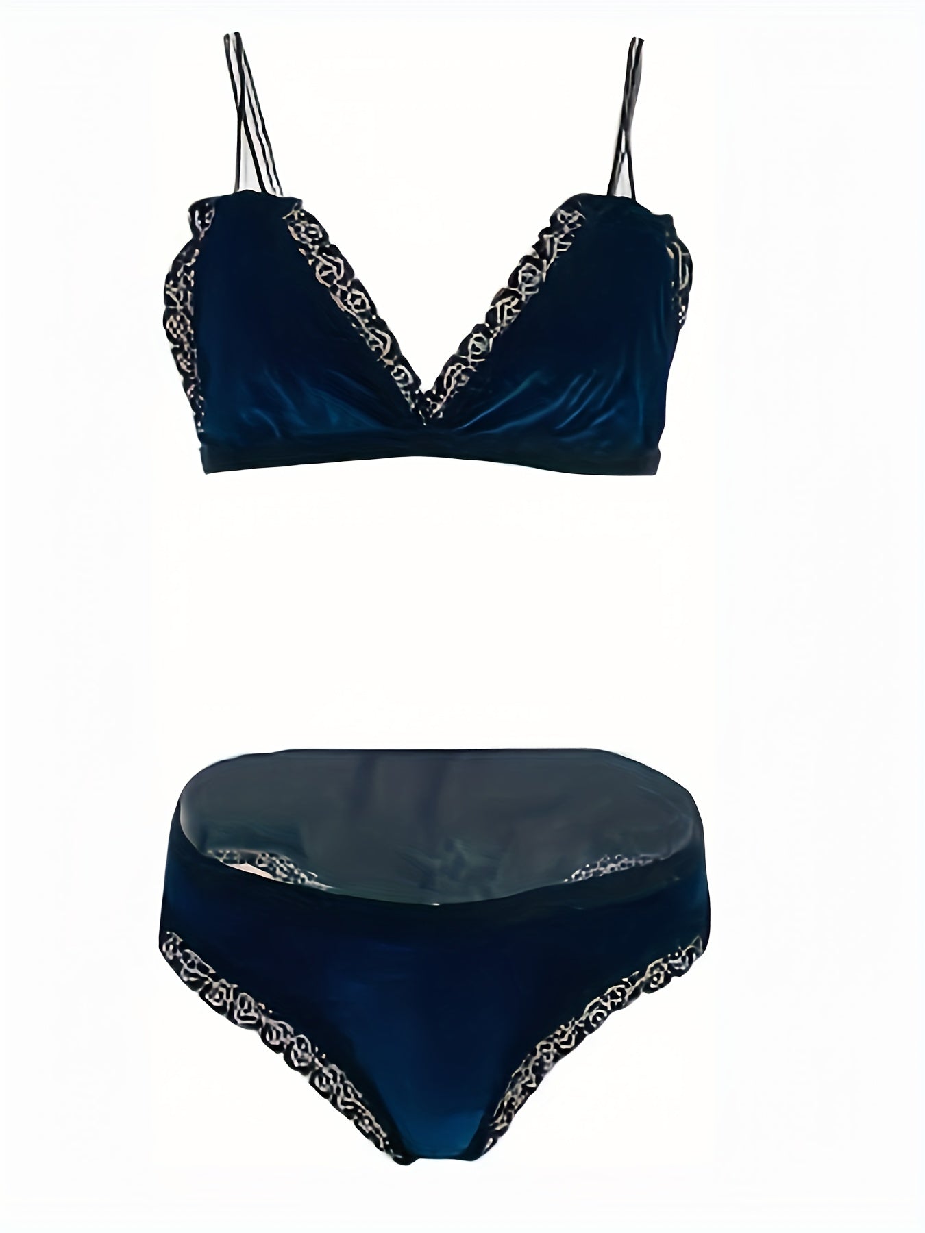 Velvet Lingerie Set with Double Straps Bra & Lace Panties