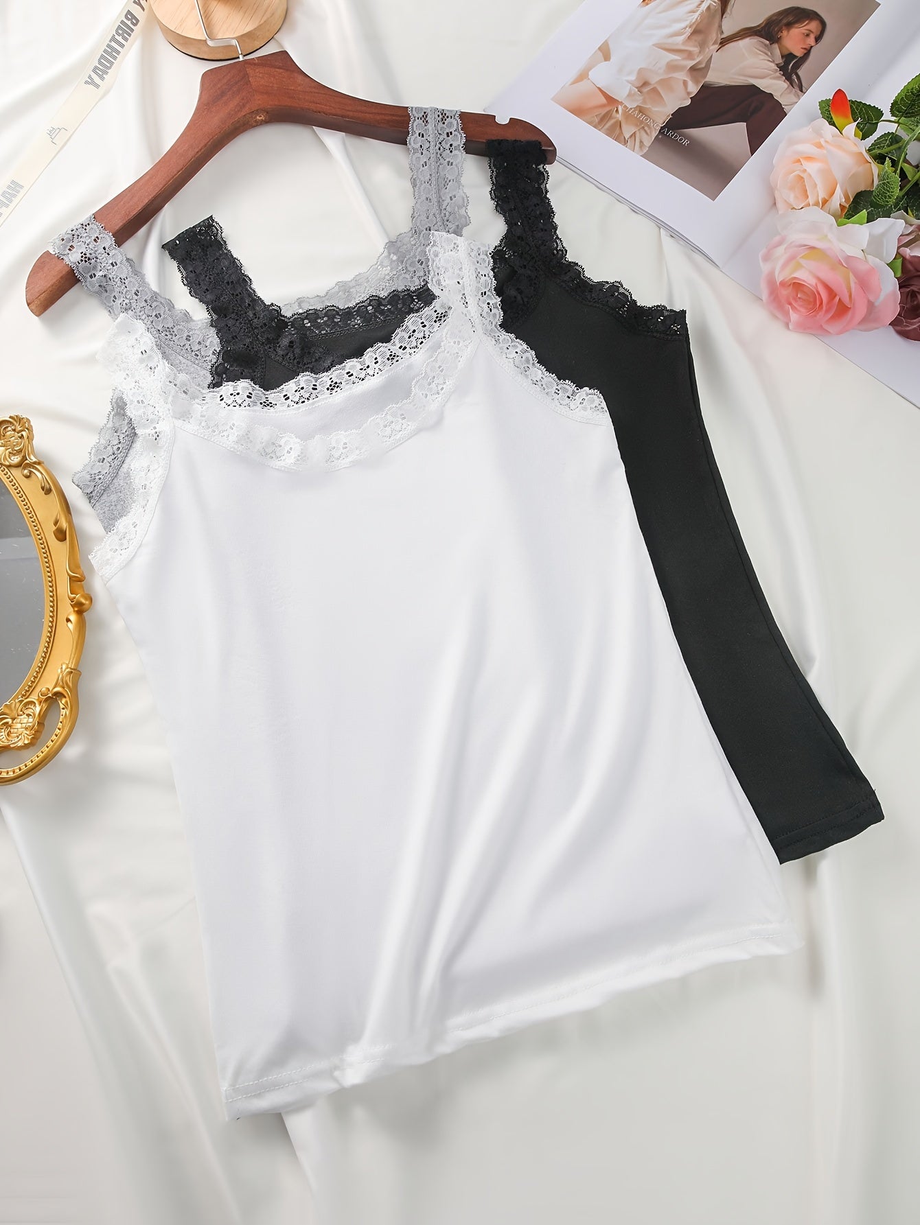 Women's Elegant Lace Trim Cami Tops - 3pcs Set