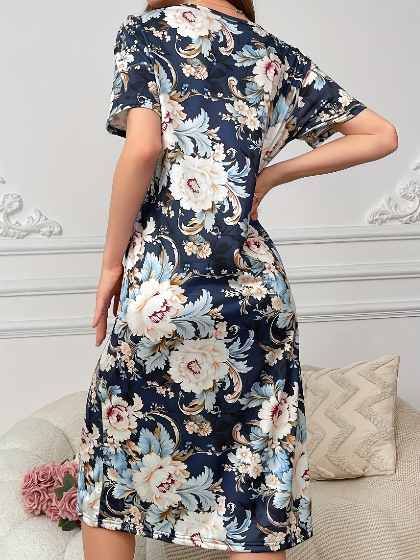 Casual Floral Print Dress, Loose Comfortable Home Wear