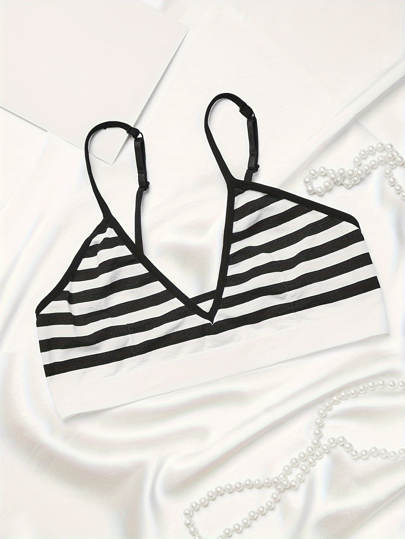 Colorblock Striped Lingerie Set - Wireless Push Up Bra & Elastic Panties