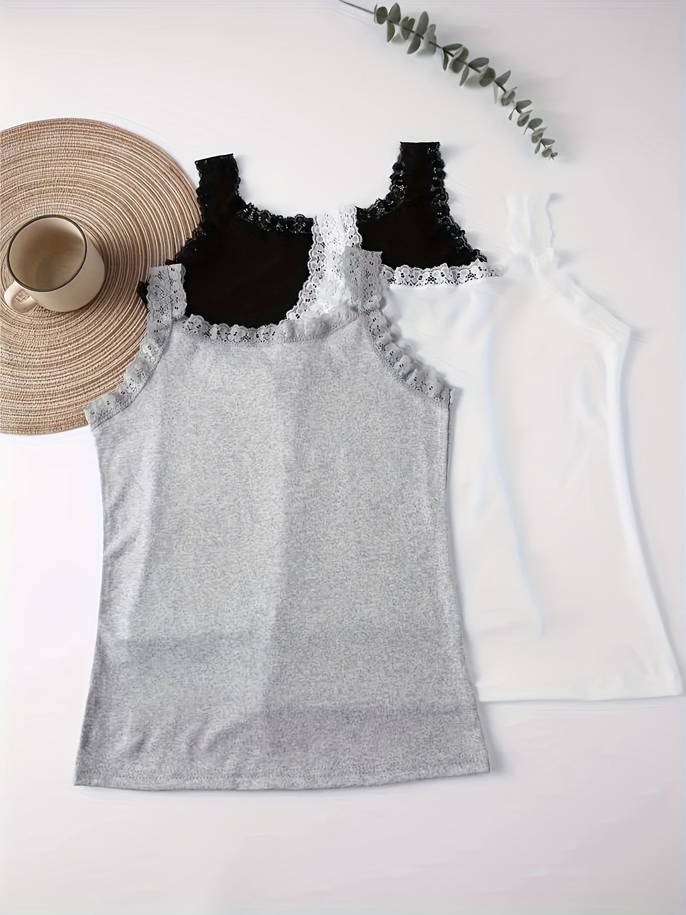 3-Pack Women's Sleeveless Lace Trim Tops