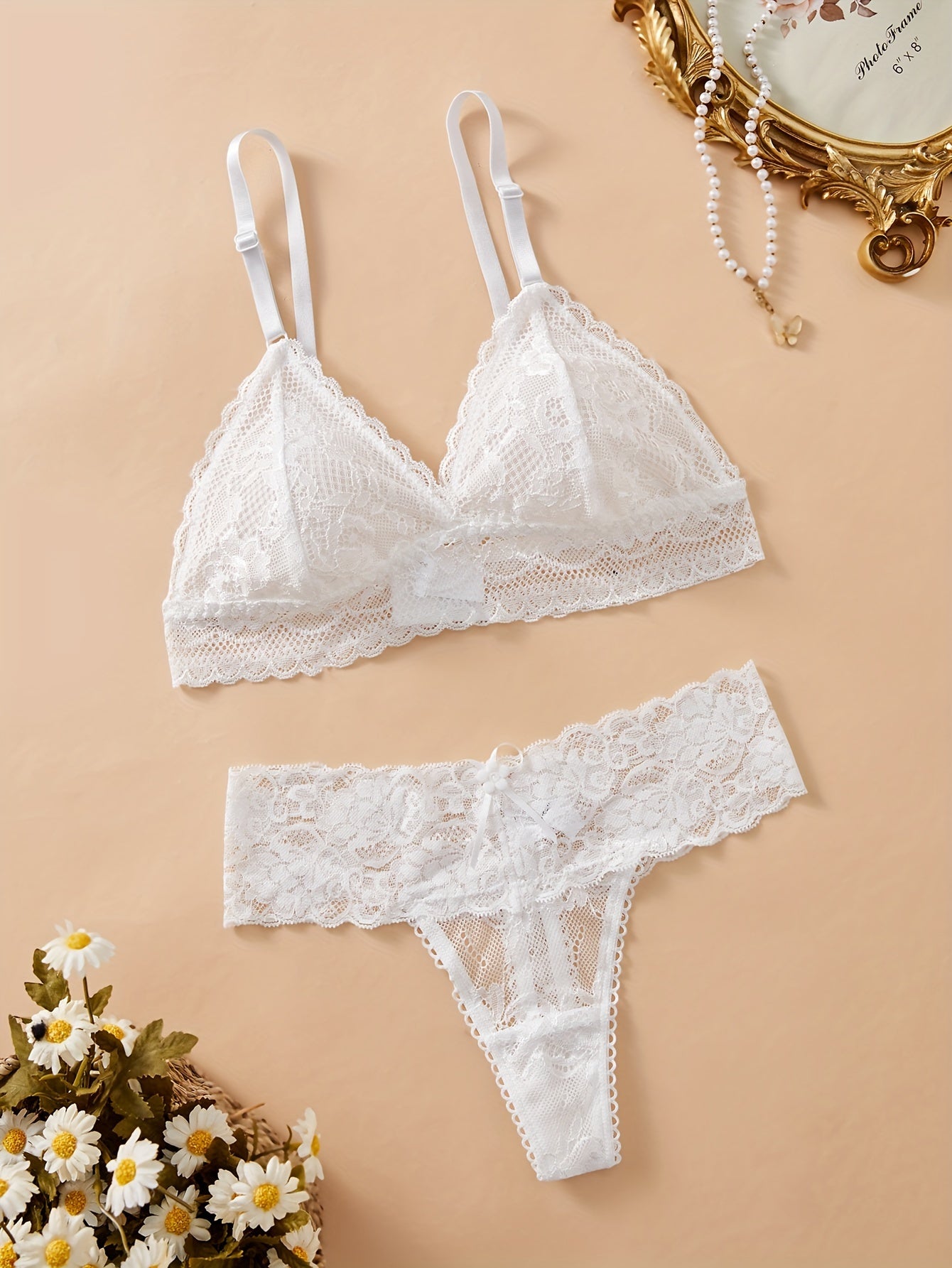 Elegant Lace Lingerie Set - Wireless Bra & Non-Transparent Panties