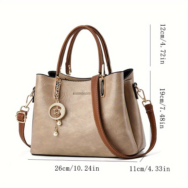 Women's Fashion Tote Bag, Elegant Handbag with Shoulder Strap and Charm