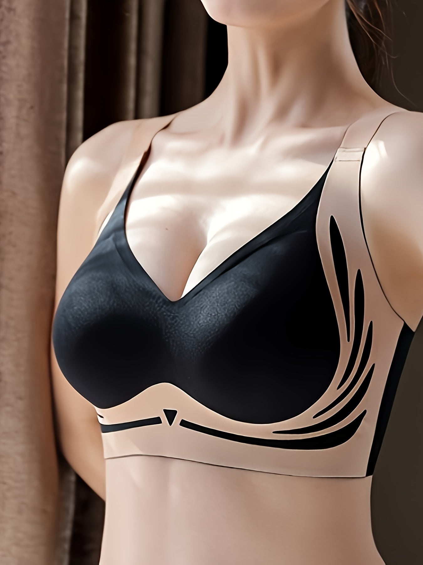 Sporty Seamless Color Block Wireless Bra, Comfortable Push Up