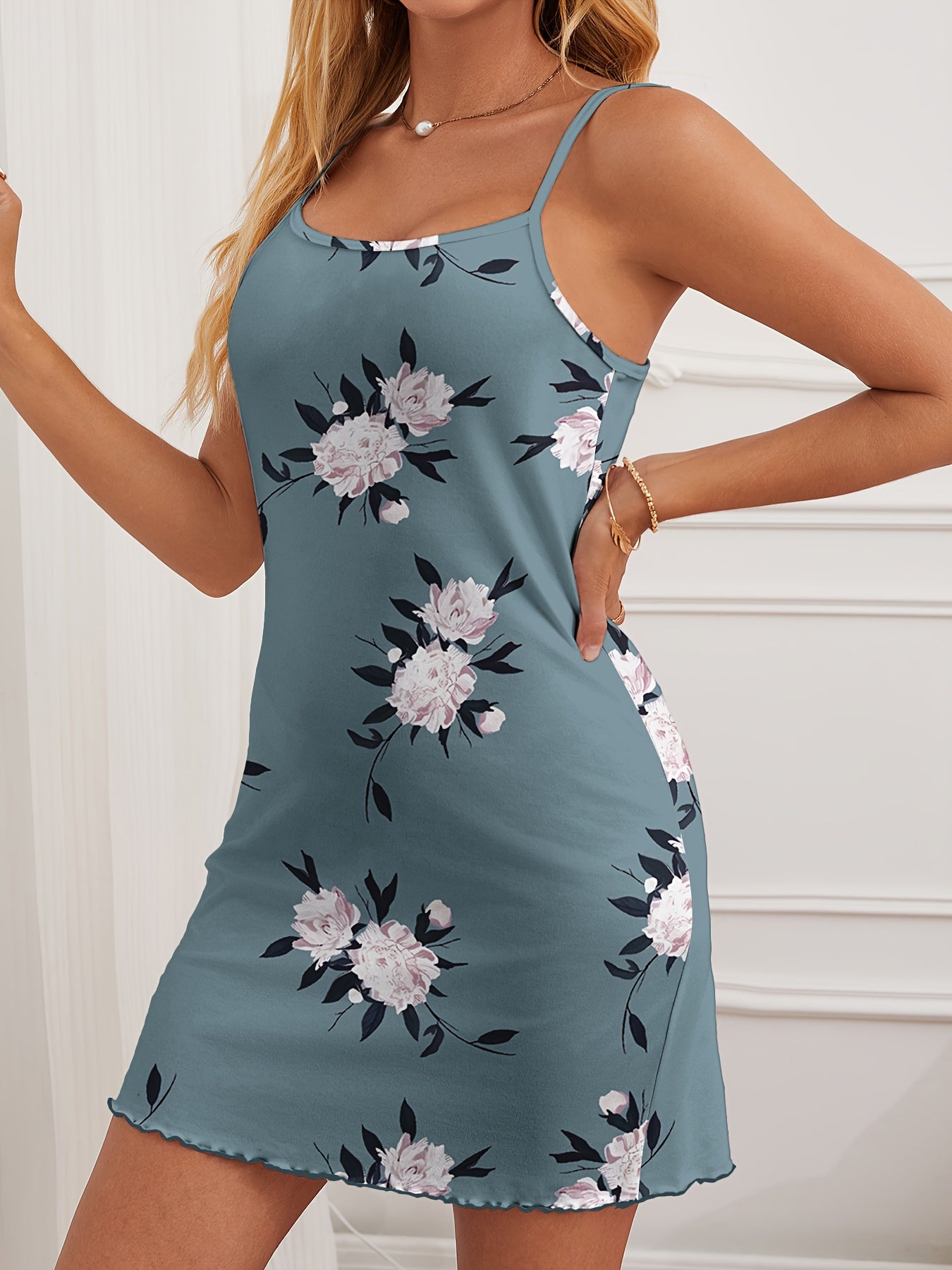 Elegant Floral Bodycon Lounge Dress, Sleeveless & Comfortable