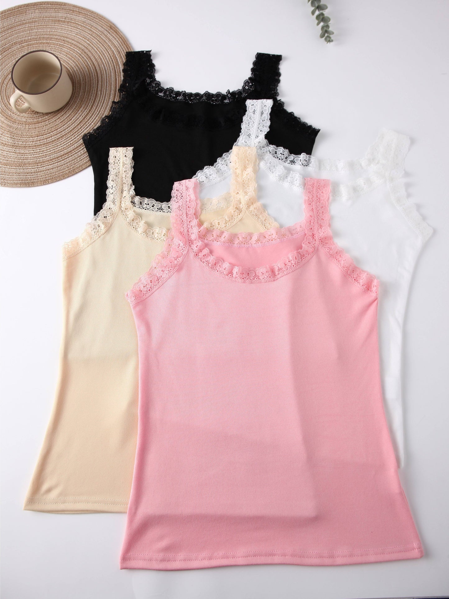 4pcs Sexy Lace Cami Tops for Women - No Padding