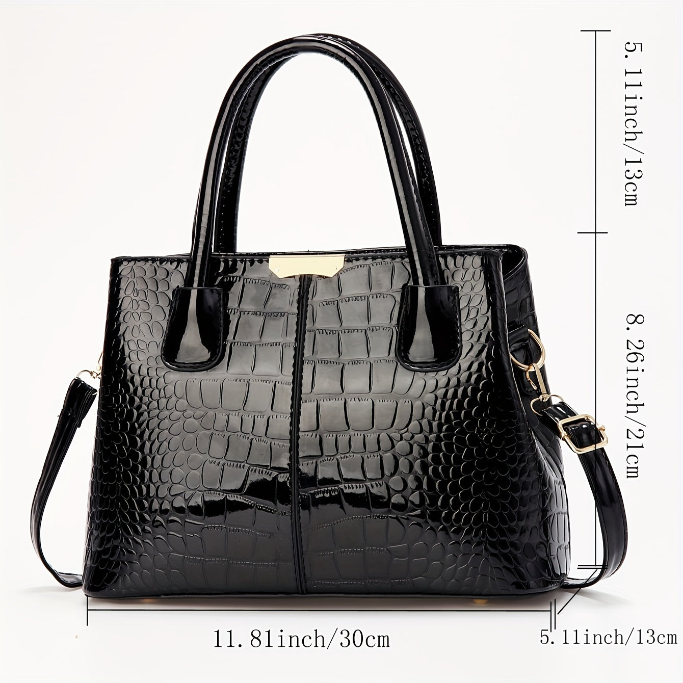 Elegant Crocodile Texture Tote Bag, Fashion PU Leather Shoulder Bag