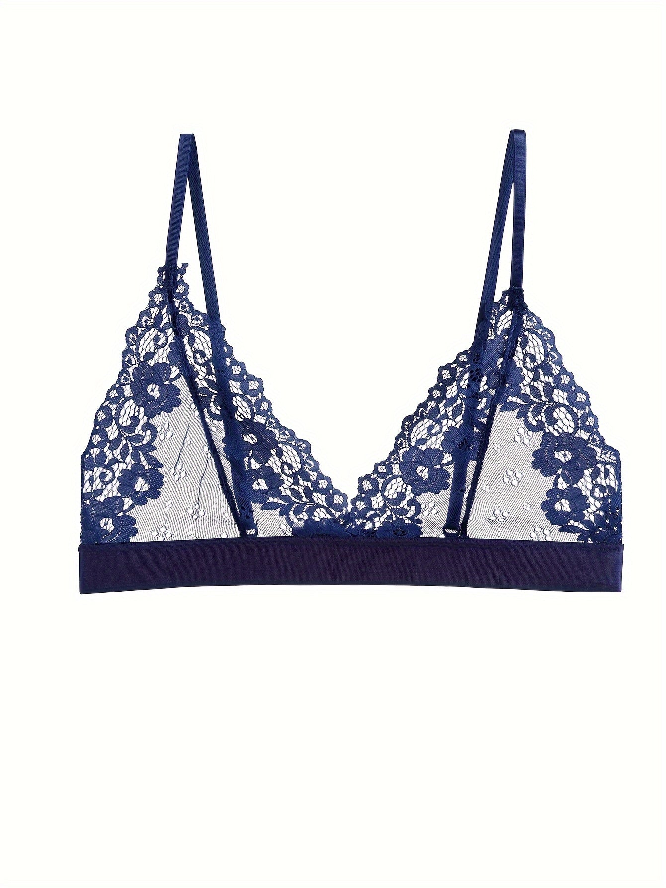 Floral Lace Lingerie Set with Plunge Bra & Elastic Panties