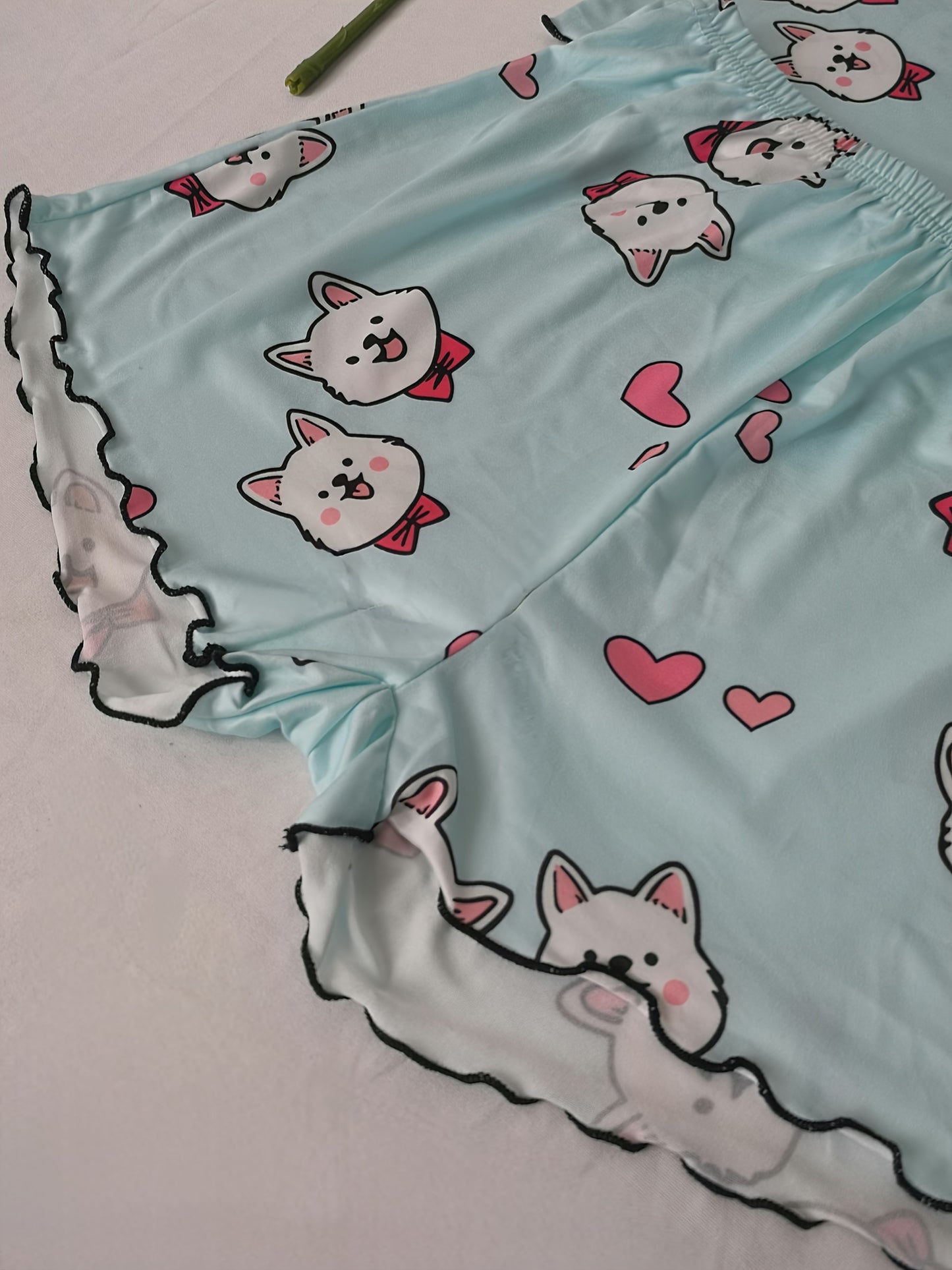 Women's Cartoon Puppy Print Pajama Set - Cute & Comfortable