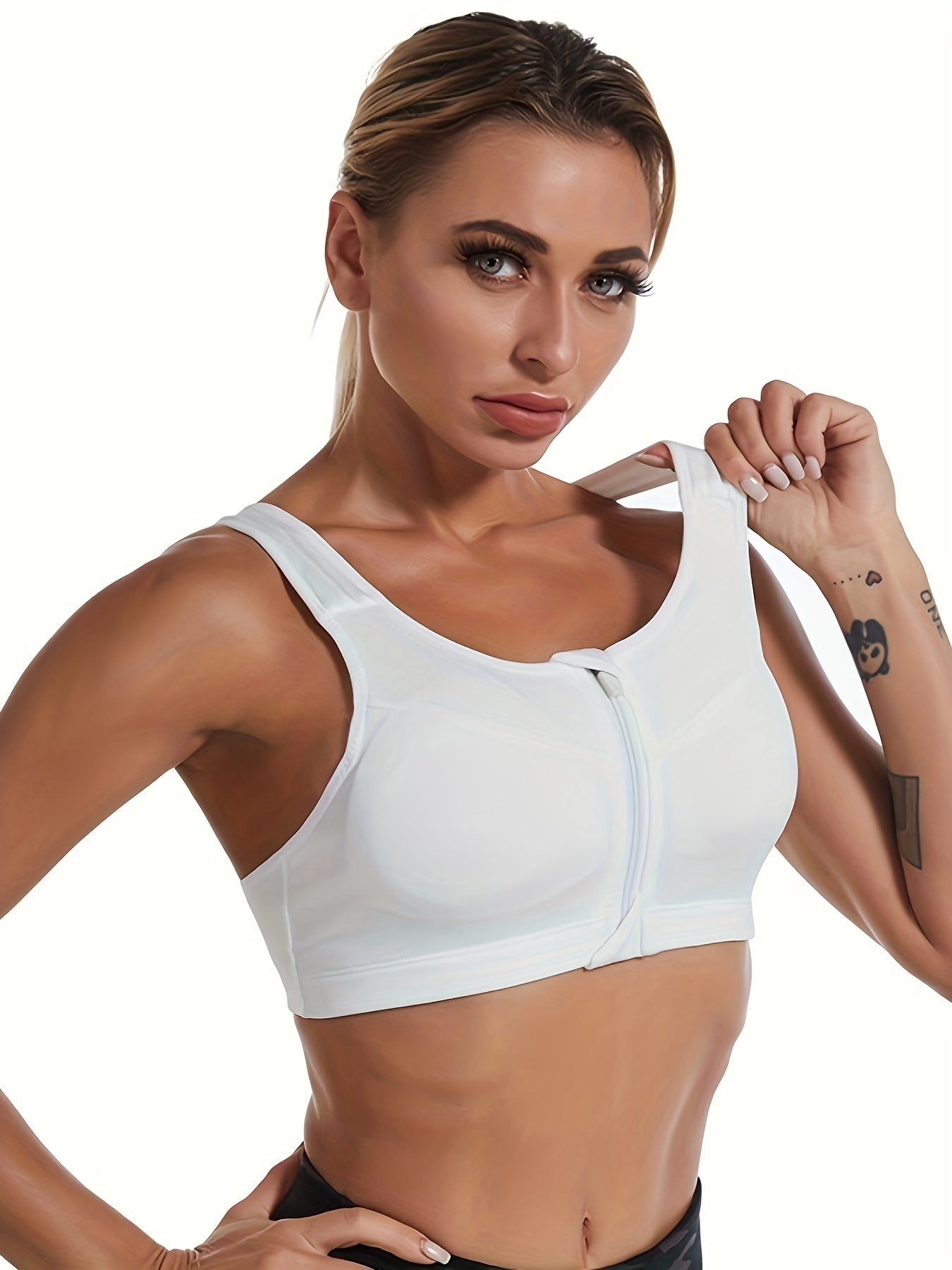 Zipper Wireless Sports Bra - Comfy & Shockproof for Running