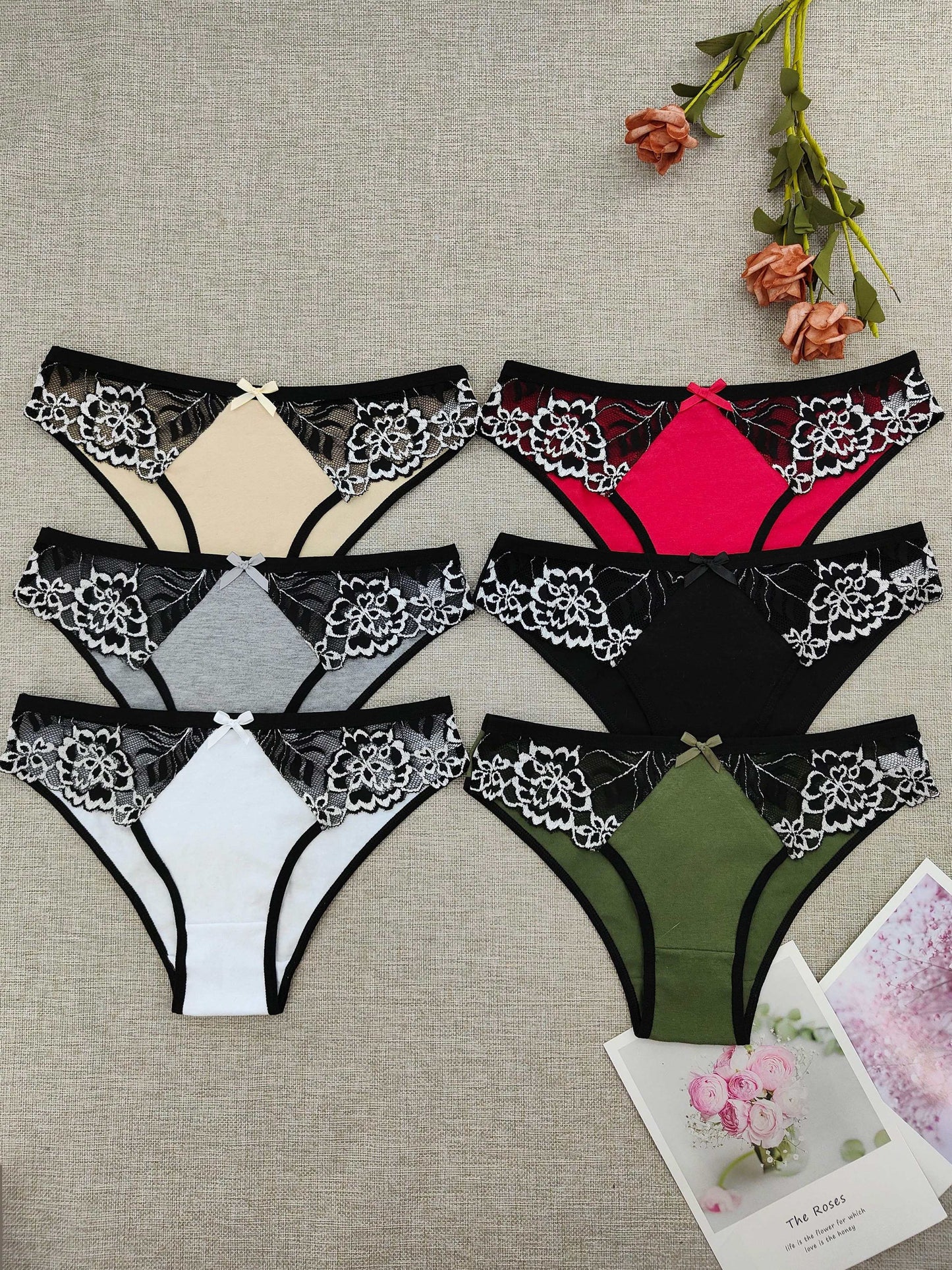 6pcs Soft Floral Lace Briefs