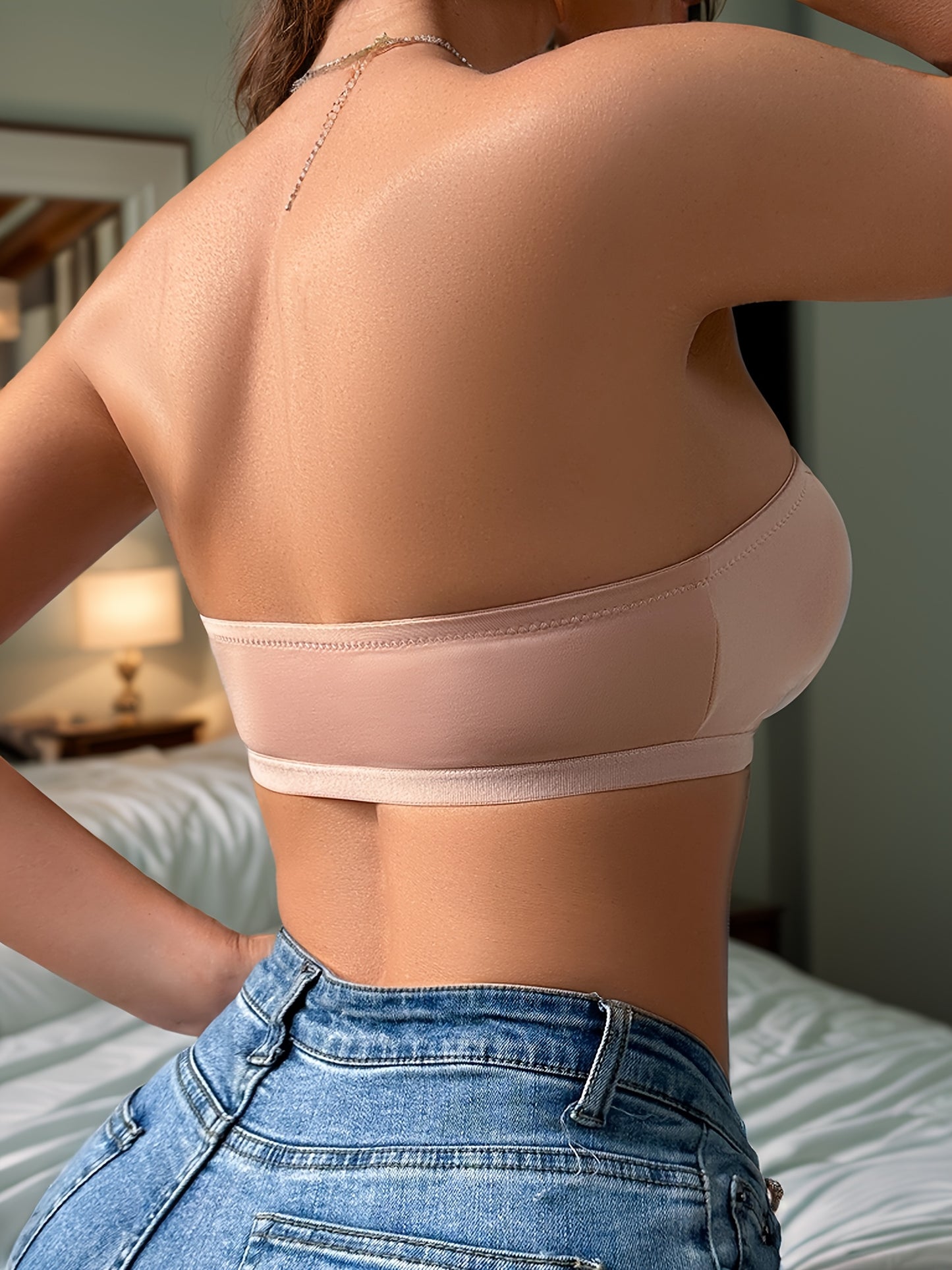 Strapless Wireless Bandeau with Front Closure, Comfy Push-Up