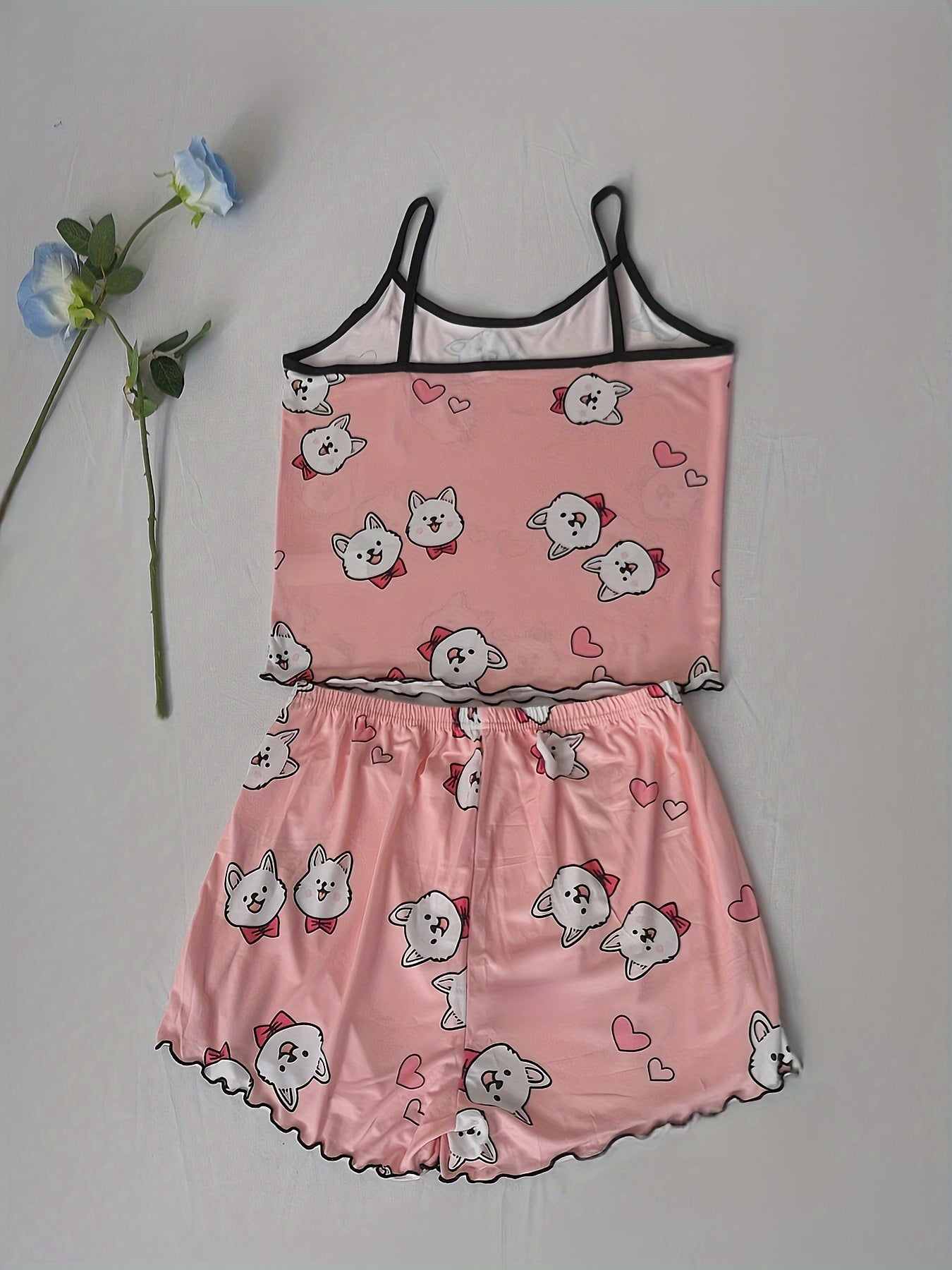 Women's Cartoon Puppy Print Pajama Set - Cute & Comfortable