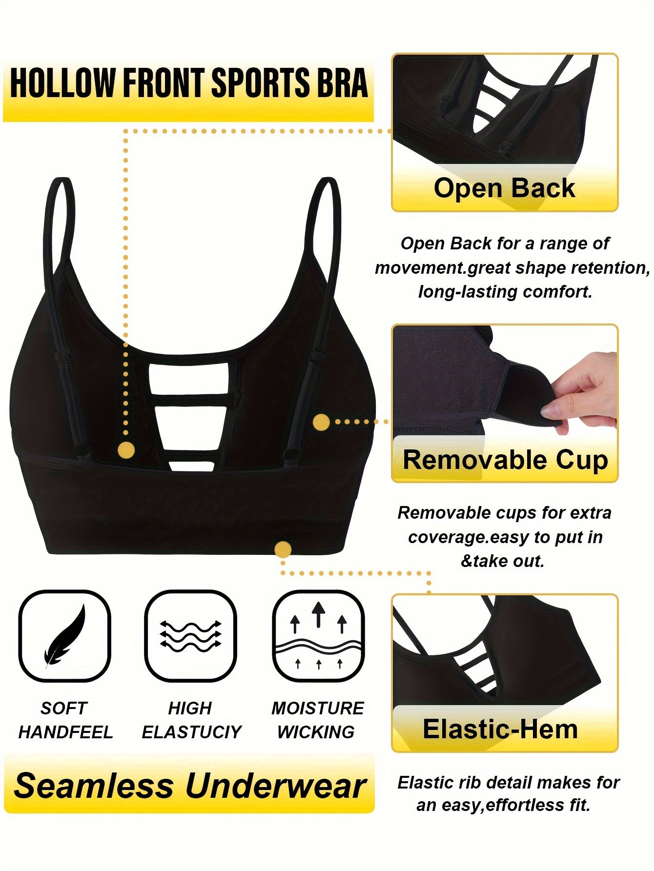 High-Support Seamless Sports Bra with Cut-Out Design