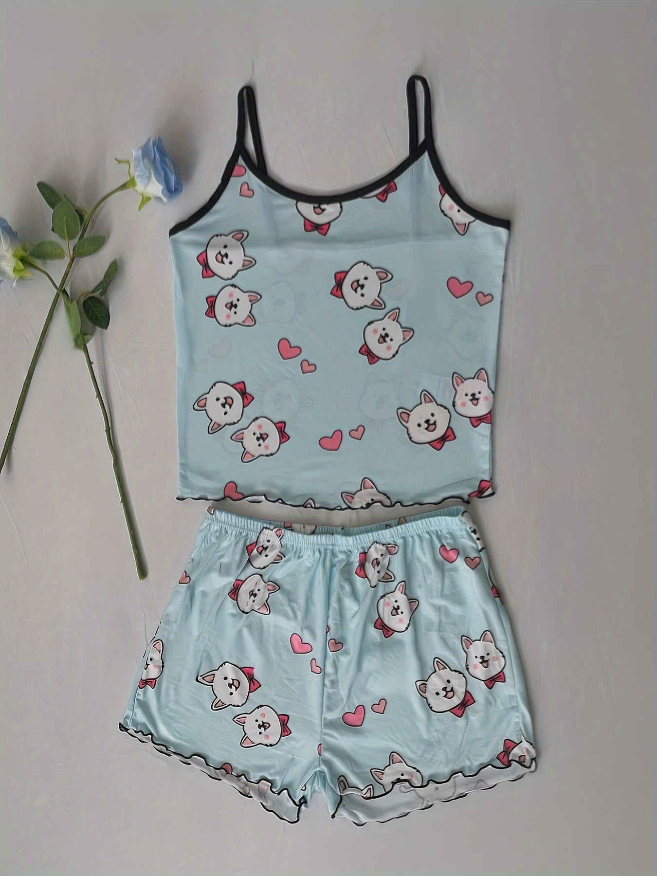 Women's Cartoon Puppy Print Pajama Set - Cute & Comfortable