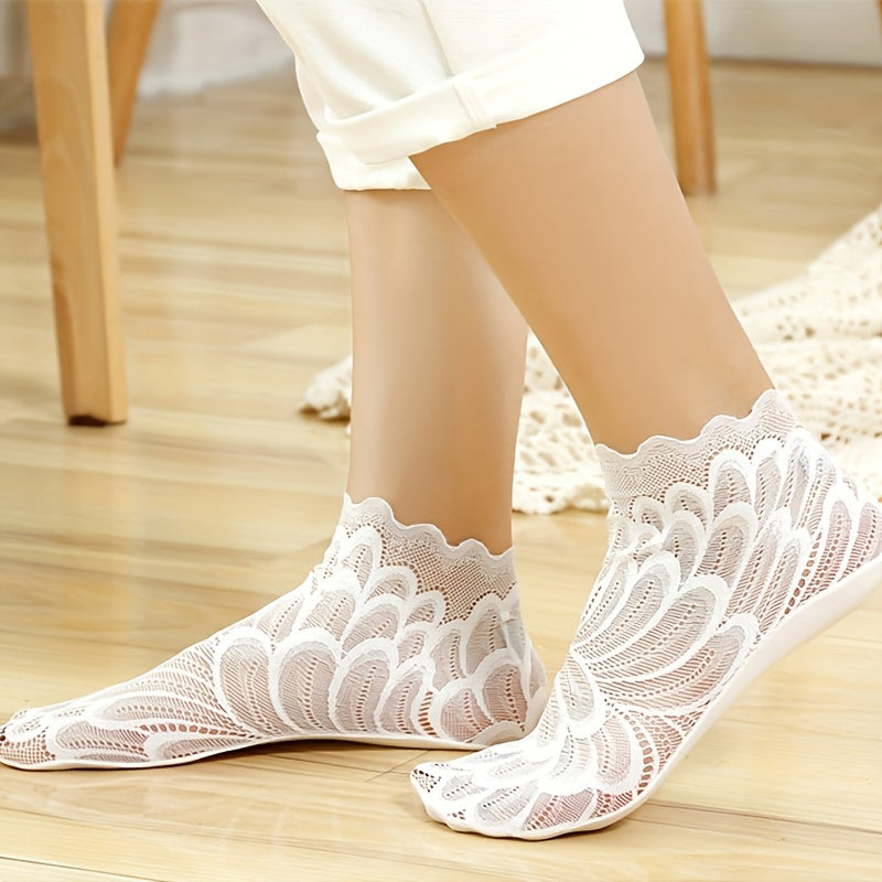 Women's Mesh Floral Lace Socks for Fall & Winter