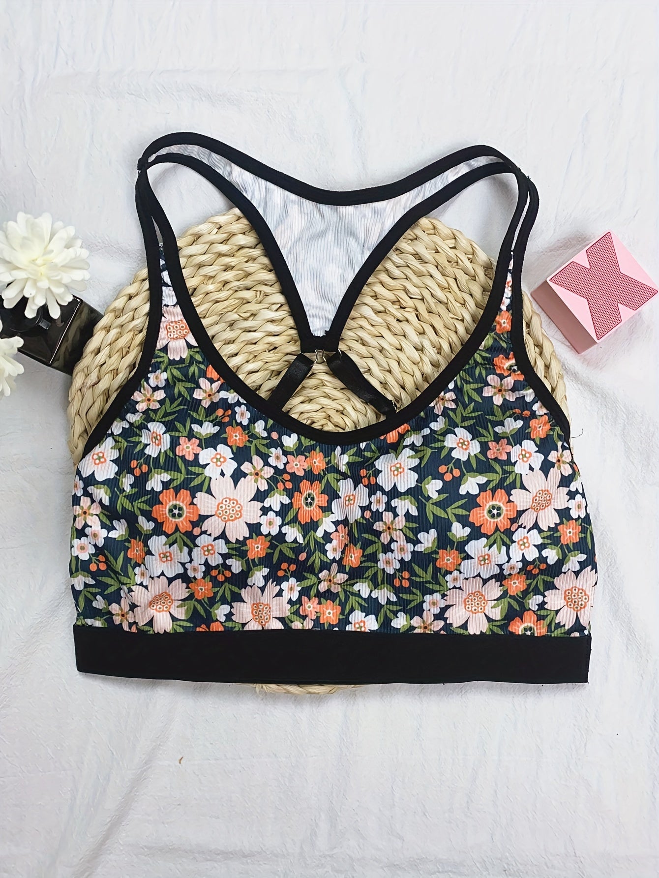 Seamless Floral Print Tank Bra - Sexy Push Up & Comfy