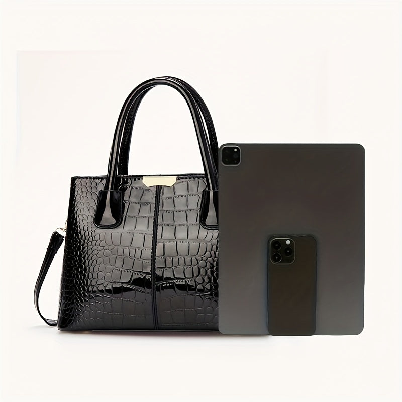 Elegant Crocodile Texture Tote Bag, Fashion PU Leather Shoulder Bag