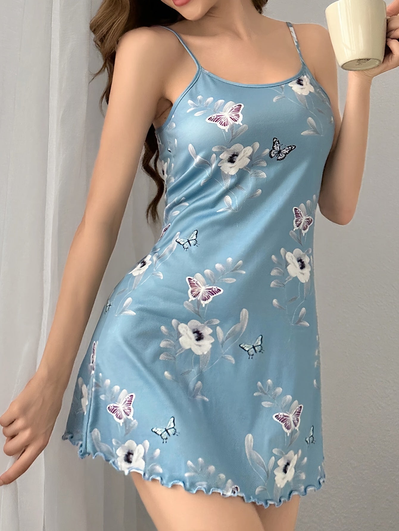 Casual Butterfly Floral Dress, Comfortable Home Wear