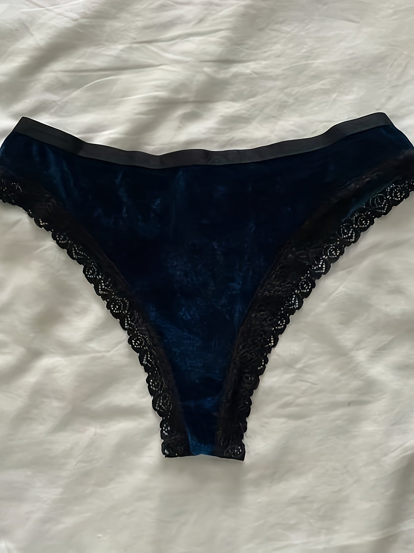 Velvet Lingerie Set with Double Straps Bra & Lace Panties