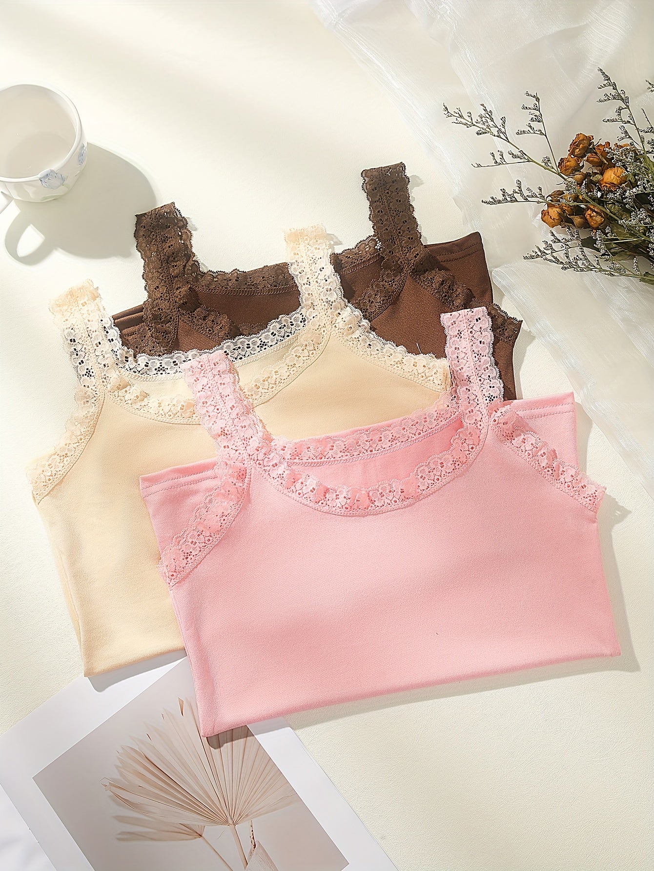 Women's Elegant Lace Trim Cami Tops - 3pcs Set