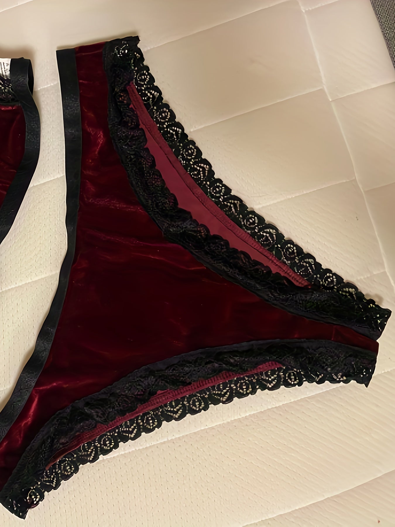 Velvet Lingerie Set with Double Straps Bra & Lace Panties