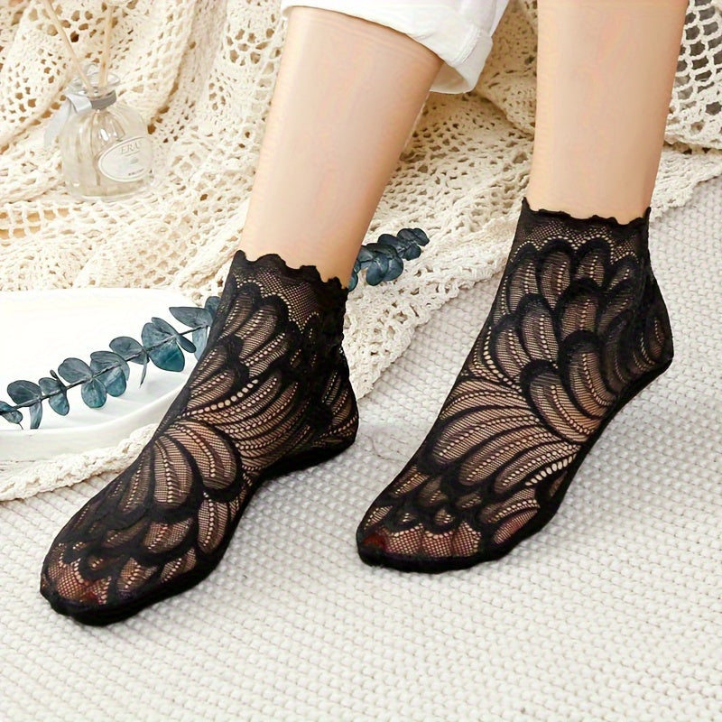 Women's Mesh Floral Lace Socks for Fall & Winter