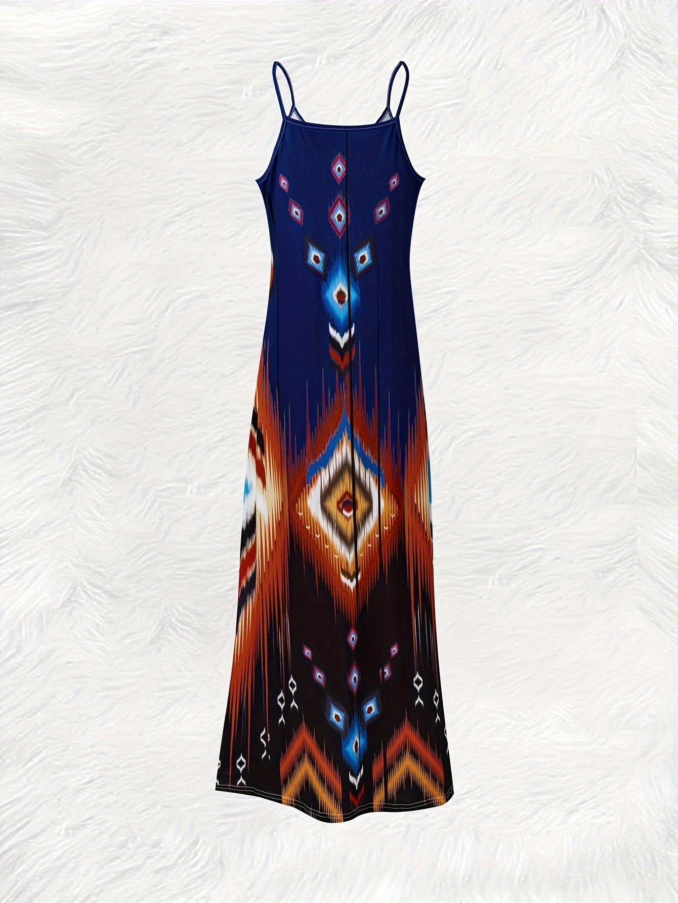 Geo Print Maxi Dress with V Neck, Sleeveless for Summer & Spring