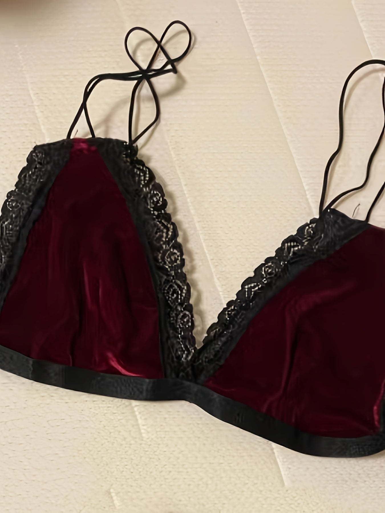 Velvet Lingerie Set with Double Straps Bra & Lace Panties