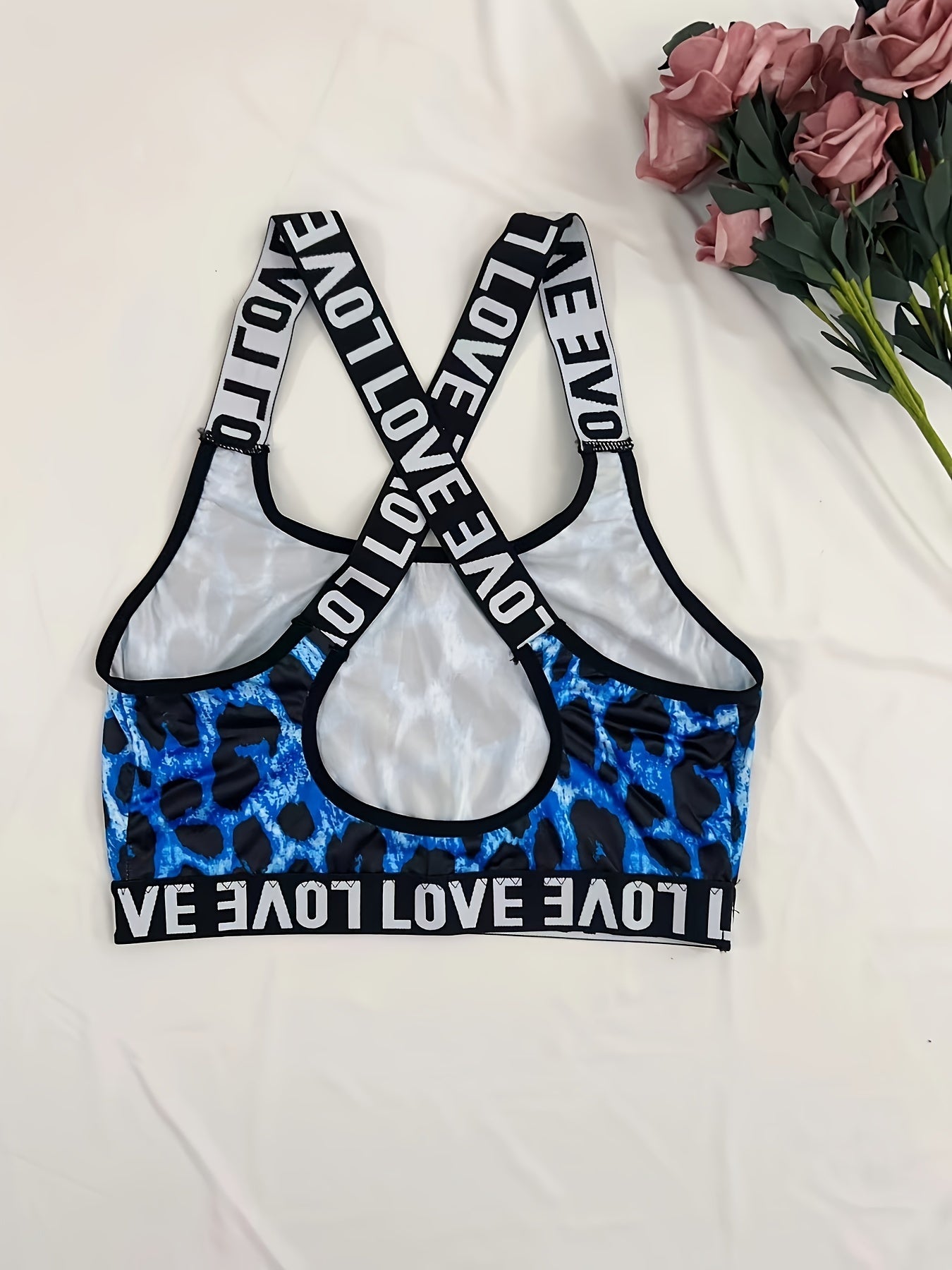 Leopard Print Sports Bra with Criss Cross Back Design