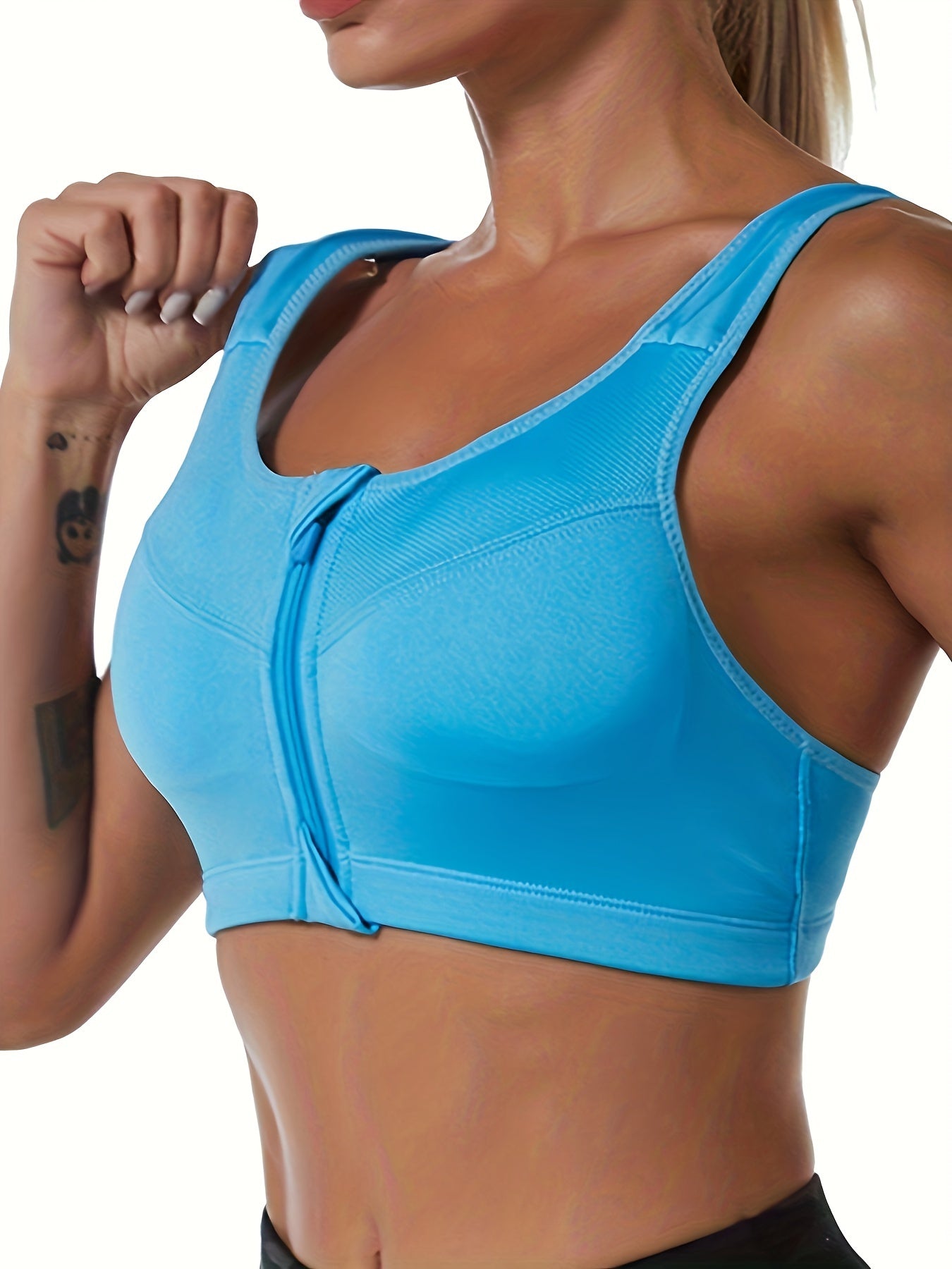 Zipper Wireless Sports Bra - Comfy & Shockproof for Running