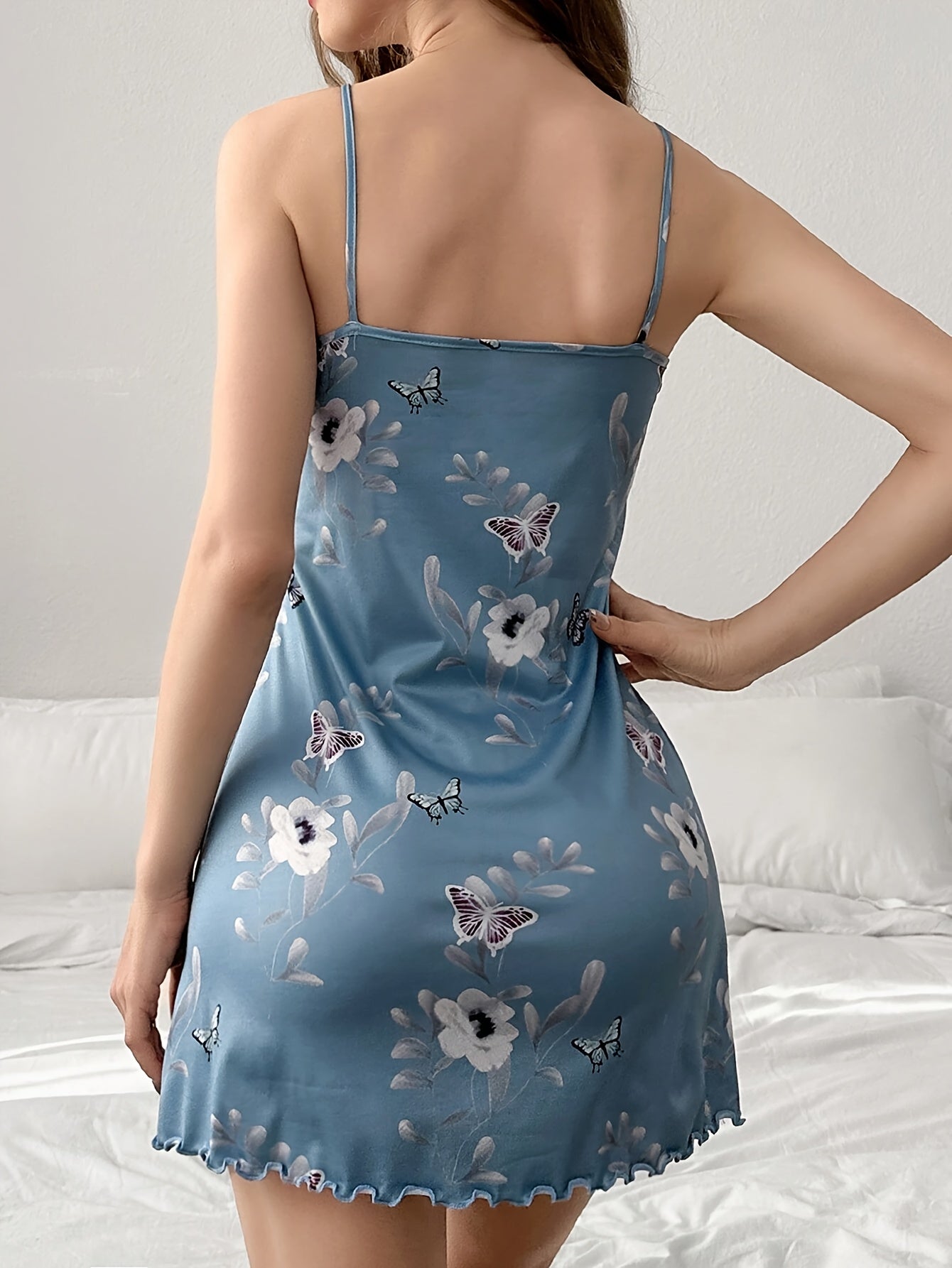 Casual Butterfly Floral Dress, Comfortable Home Wear