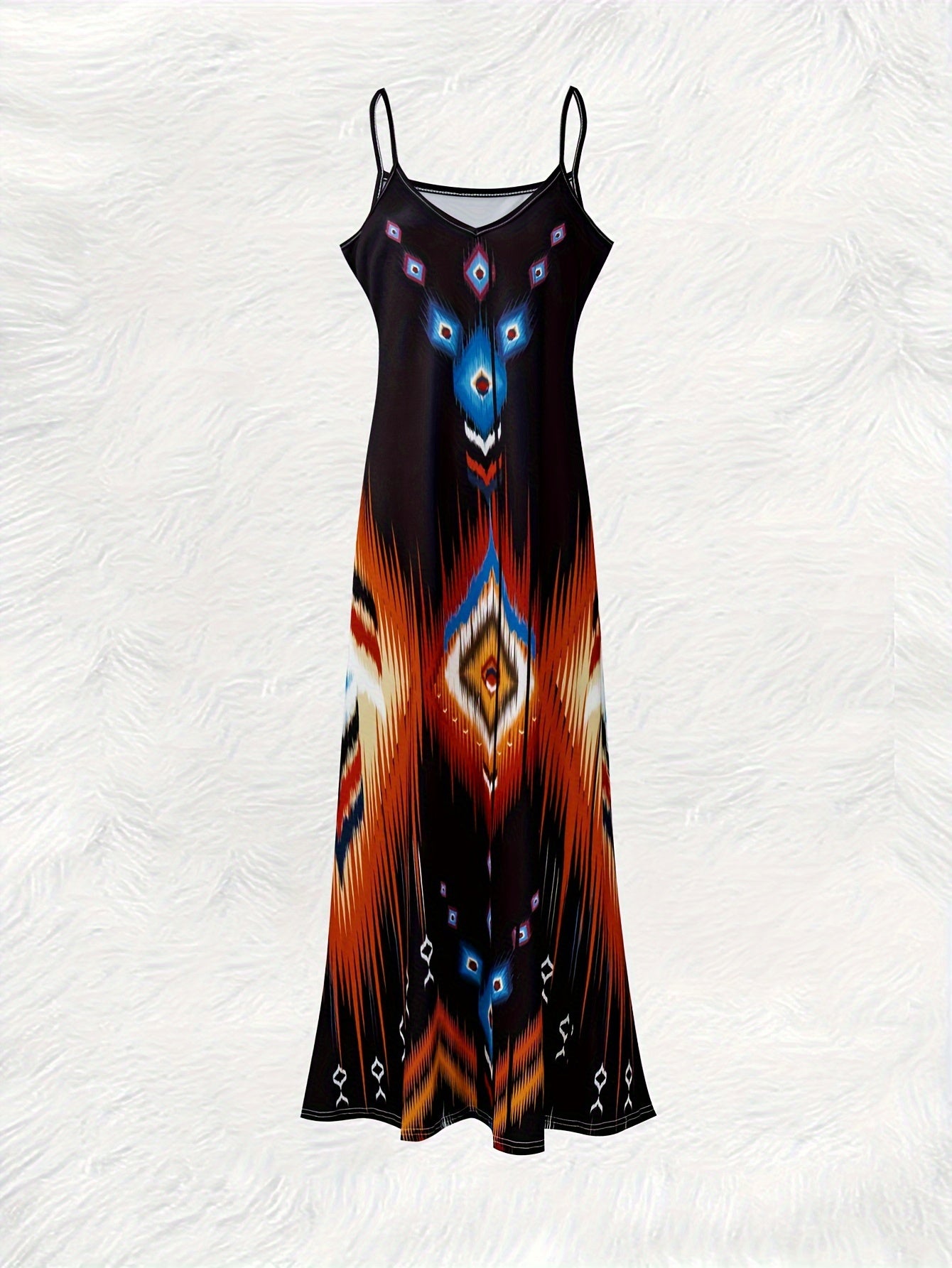 Geo Print Maxi Dress with V Neck, Sleeveless for Summer & Spring