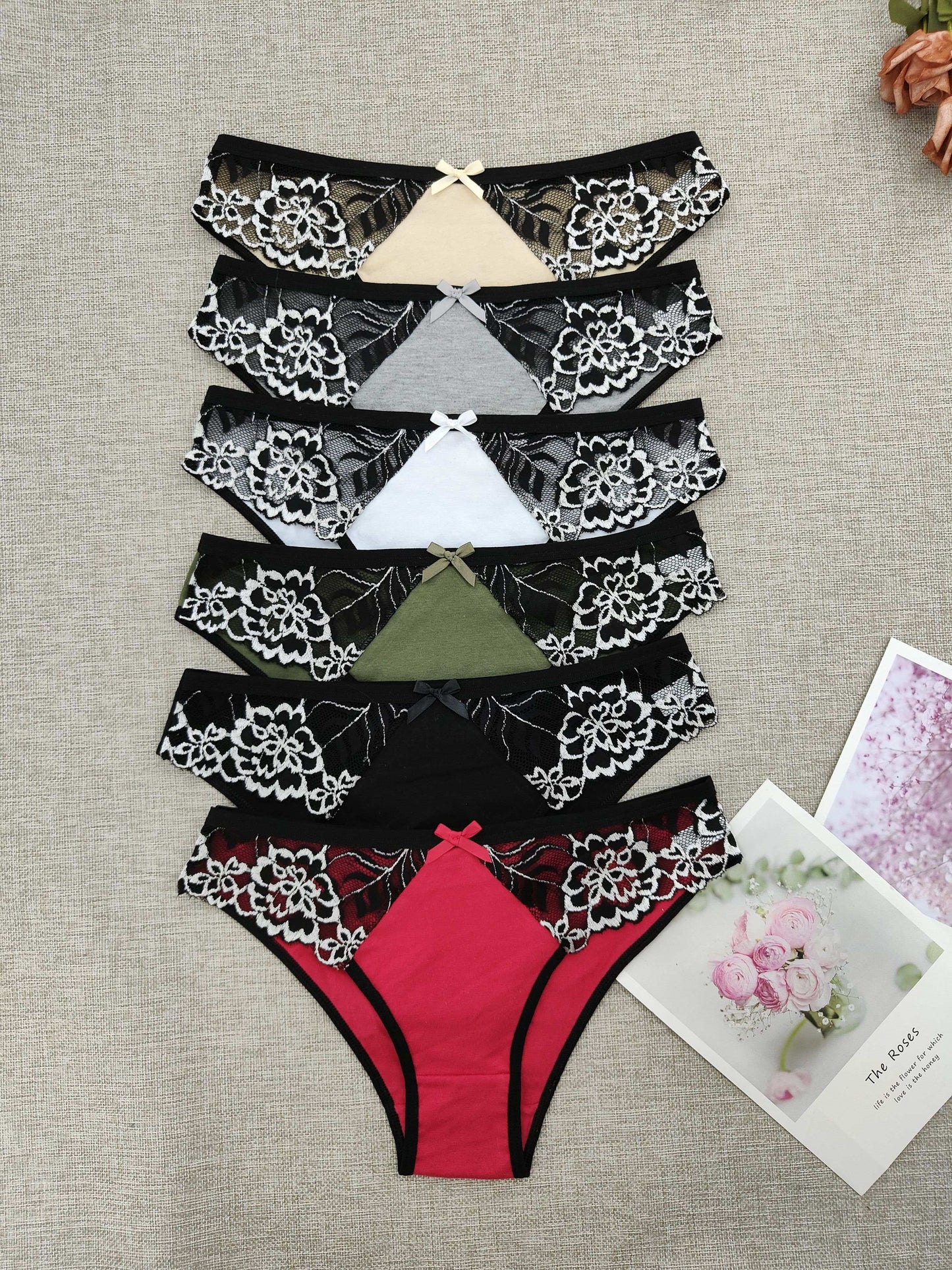 6pcs Soft Floral Lace Briefs