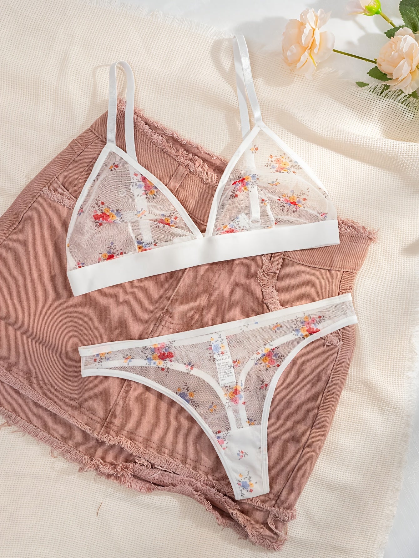 Sexy Floral Print Sheer Lingerie Set - Bra & Panty