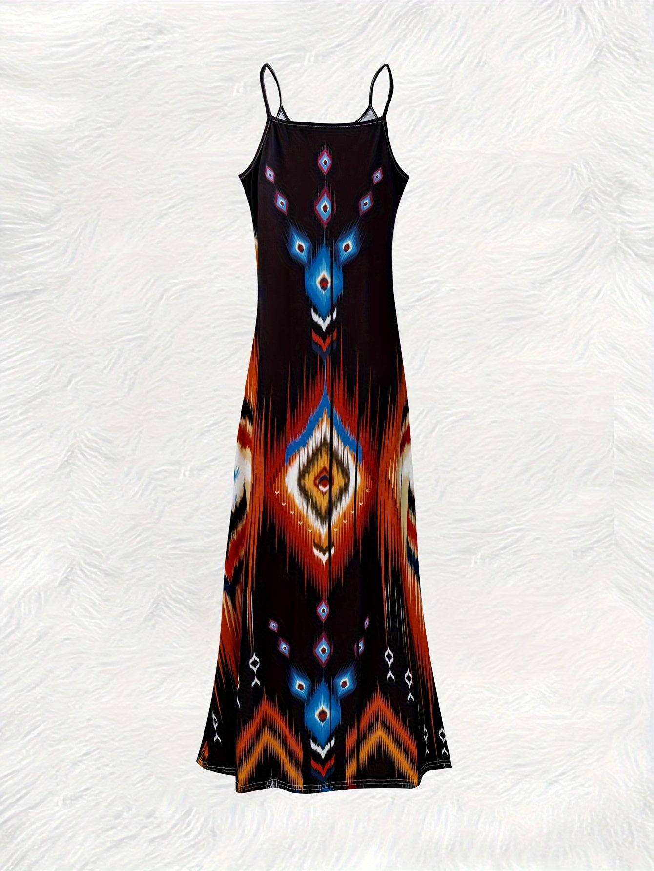 Geo Print Maxi Dress with V Neck, Sleeveless for Summer & Spring