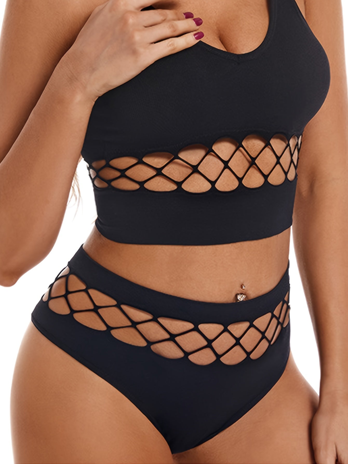 Hollow Out Sexy Lingerie Set with Push-up Wireless Bra