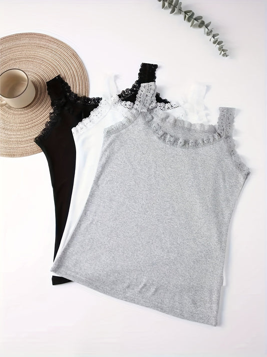 3-Pack Women's Sleeveless Lace Trim Tops