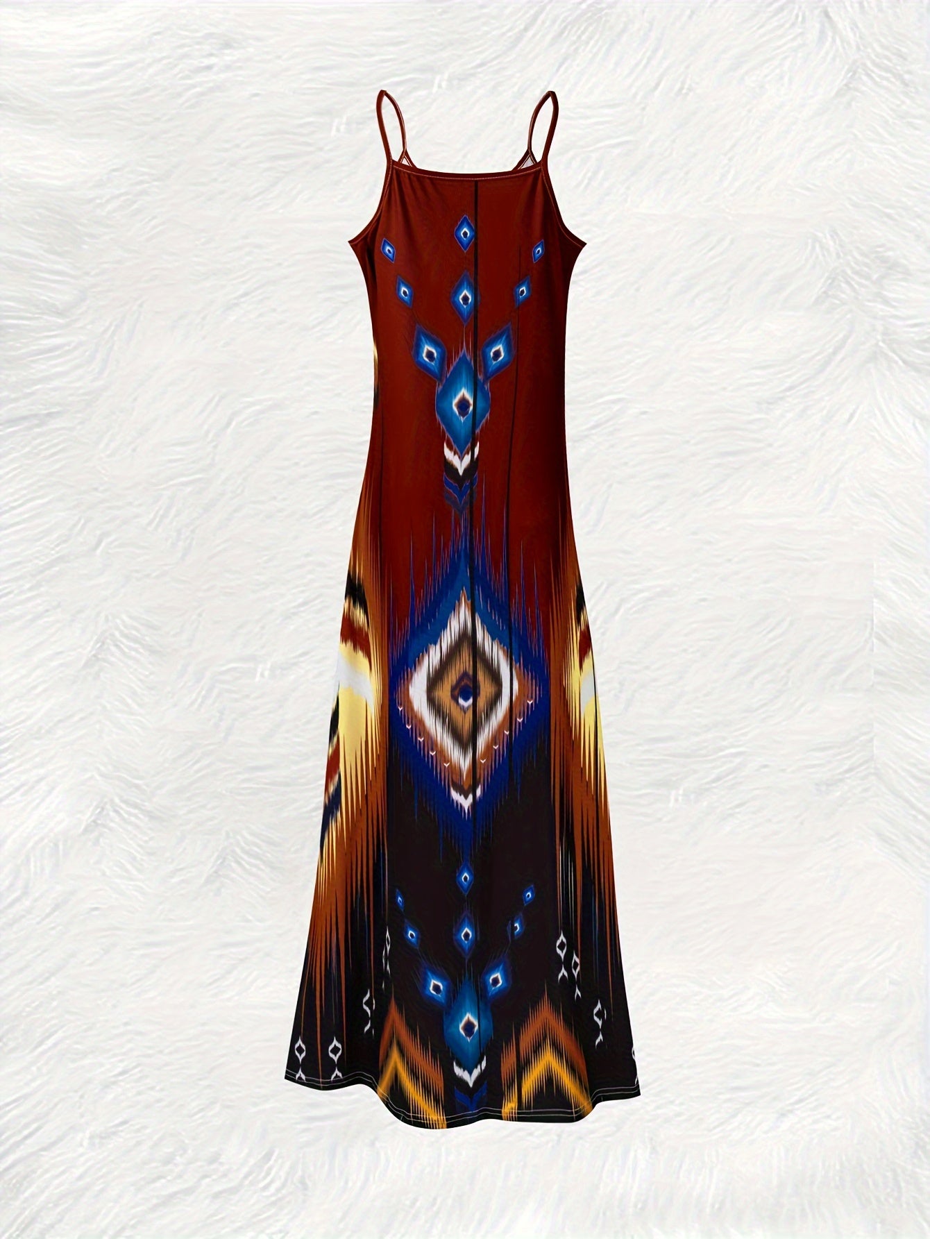 Geo Print Maxi Dress with V Neck, Sleeveless for Summer & Spring