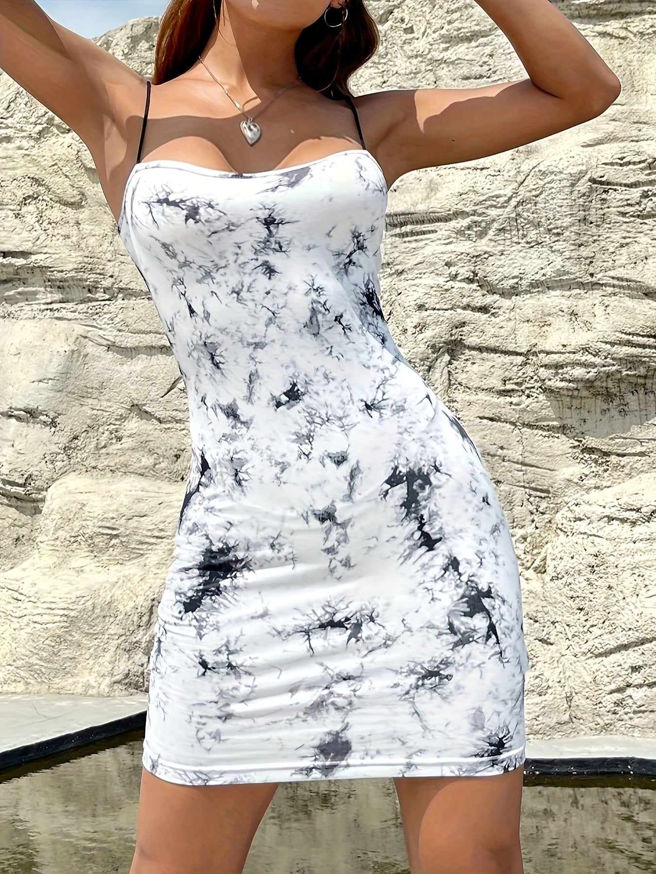 Sexy Tie Dye Dress, Backless Bodycon Home Wear