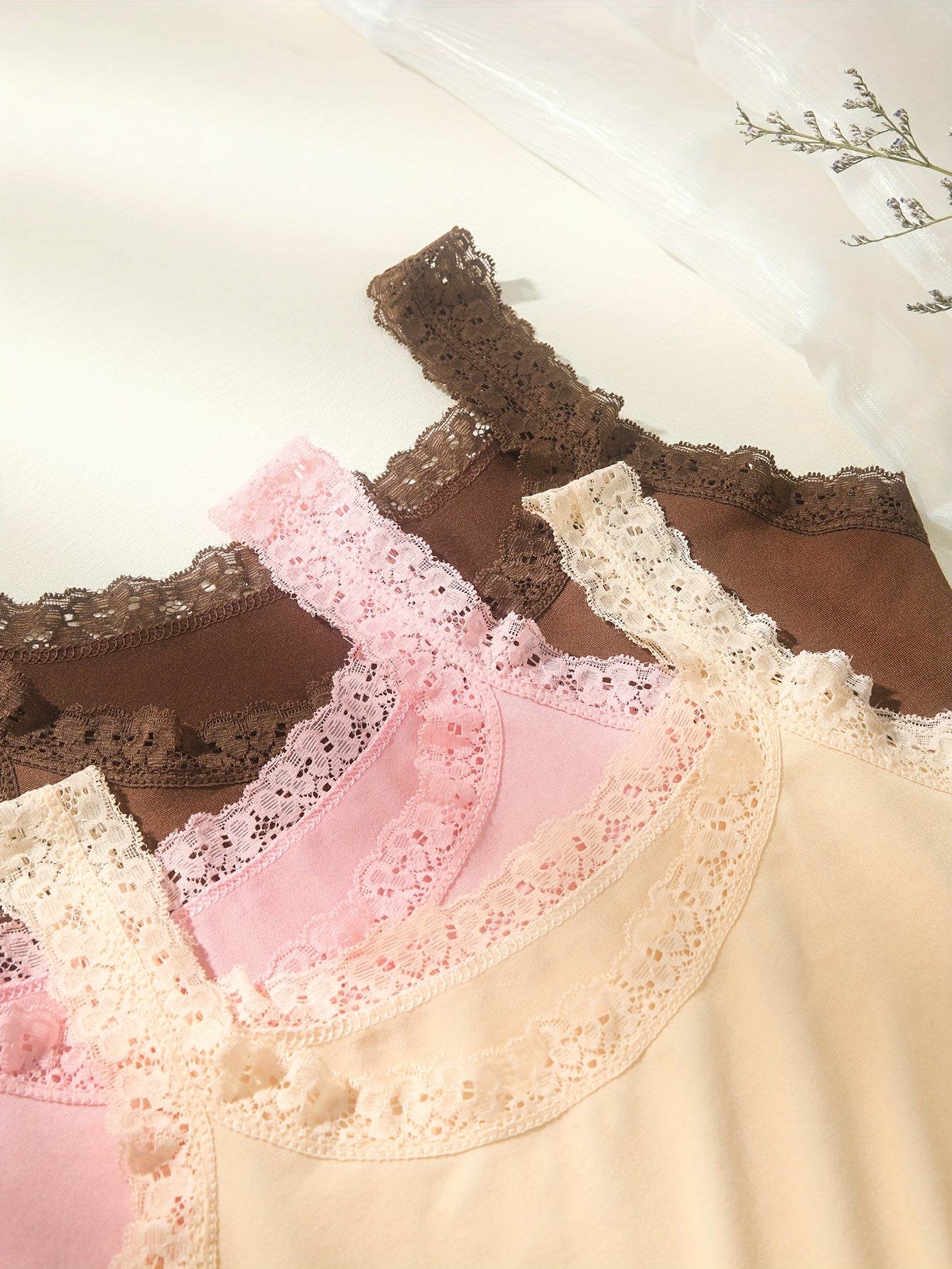 Women's Elegant Lace Trim Cami Tops - 3pcs Set